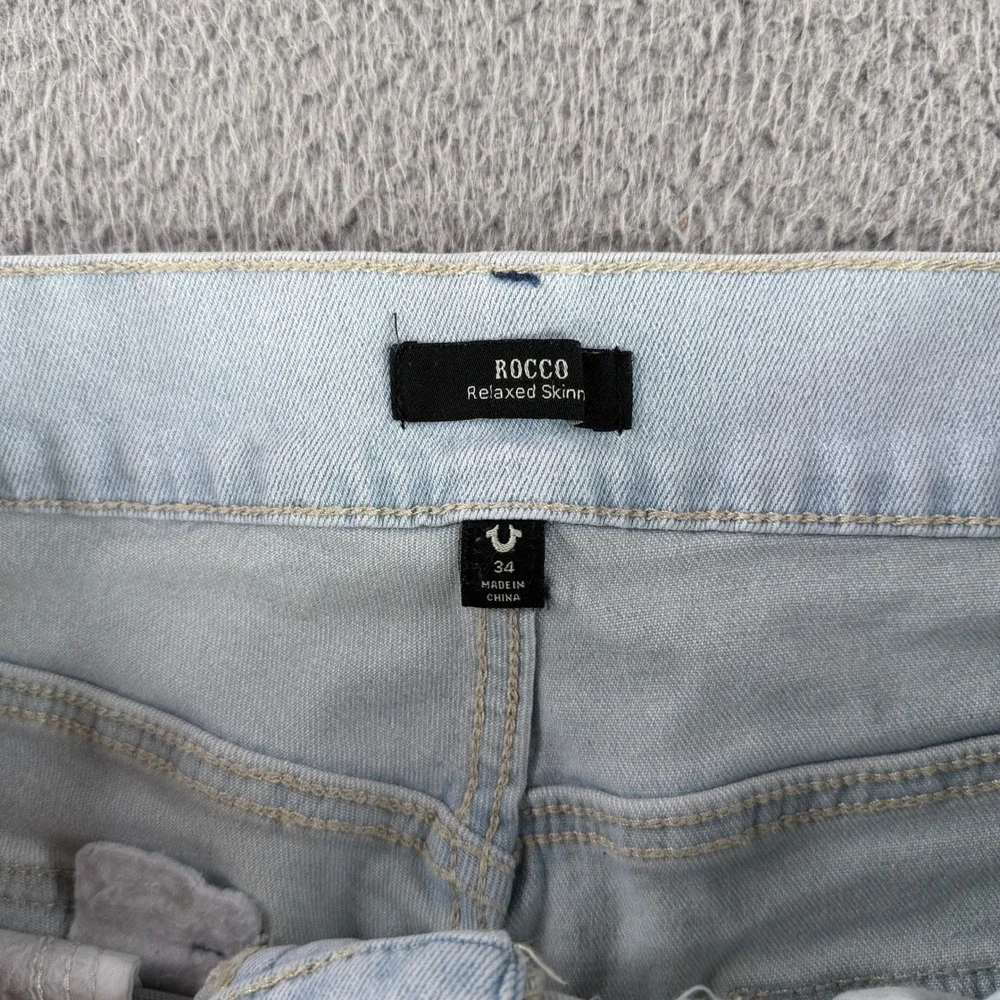 True Religion Shorts Mens 34 Light Wash Blue Rocco SN Stretch Denim Flap‎ Pocket